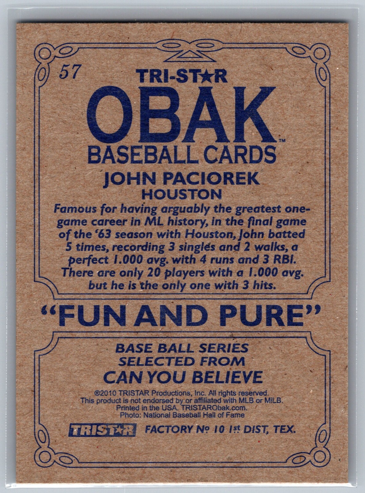 2010 TRISTAR Obak John Paciorek #57