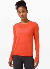 LULULEMON Breeze By Long Sleeve Top With Perforated Laser Cut in Brick (Size 4)