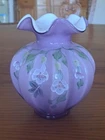 Fenton Art Glass Sweetbriar Dragonfly  Artist Signed Vase Plum Purple Overlay