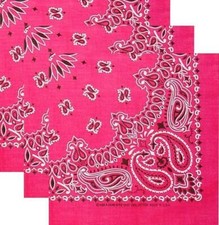 Lot of 3 New 22" Hot Pink Paisley Bandanas Handkerchiefs Scarves 100 Cotton USA