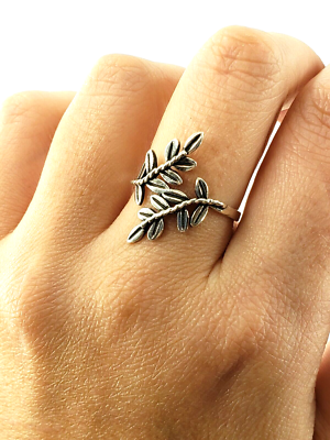 81stgeneration Hill Tribe 999 Fine Silver Leaf Wrap Ring - Adjustable Hammered Boho Statement Ring - View #4