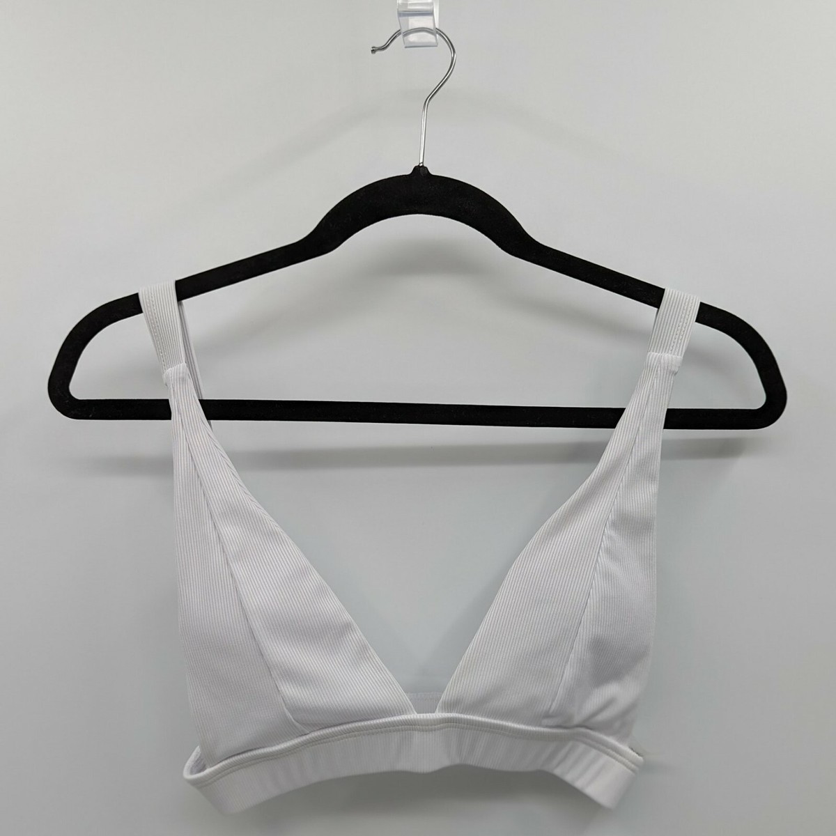 SheIn Swim Top Women's S White Ribbed Triangle Plunge