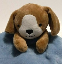 Carter's Cute Brown Puppy Dog Blue Security Blanket Soft Plush Lovey Toy