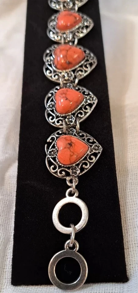 ATRACTIVA PULSERA CORAZÓN TURQUESA ROJO PLATA TIBETANA, LONGITUD AJUSTABLE Foto 3 de 4