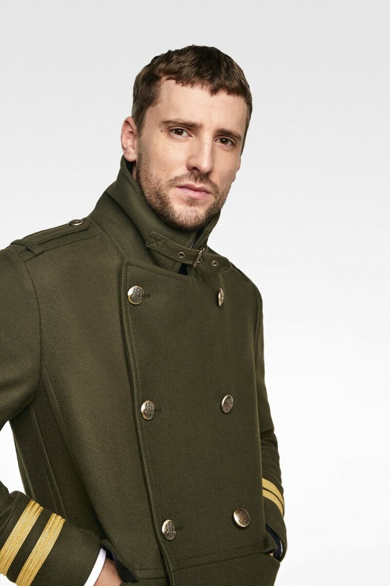 ZARA MEN AW18 KHAKI GREEN MILITARY TRIMMED COAT WITH FAUX ZARA MEN AW18 KHAKI GREEN MILITARY TRIMMED COAT WITH FAUX