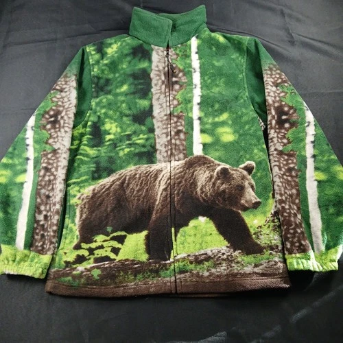 Wildkind Bear Fleece Jacket Medium Green Forest Wildlife Full Zip Pockets - product listing photo