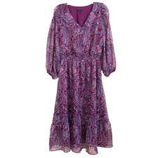 Talbots Midi Dress Size 12 Long Sleeve Metallic Paisley Boho Peasant Office