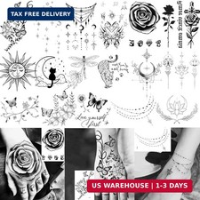 17 Sheets Beautiful Lotus Butterfly Flowers Temporary Tattoos For Women Adults H