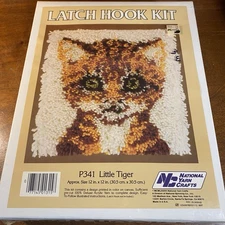 Vintage Natl Yarn Crafts Kitten Latch Hook Kit P341 Little Tiger 12x12 NIP