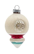 Shiny Brite Teardrop Full Mica Striped Double Indent Glass Christmas Ornament