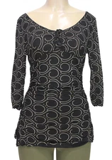 Max Studio Women's Top 3/4 Sleeve Stretch Black Sheer Size S