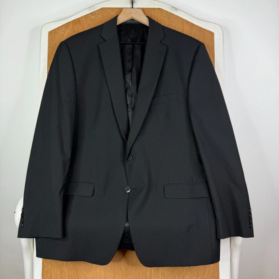 Calvin Klein Suit Mens 44R Black Pinstripe Sport Fabric Pants 40x30 Flat Front - Image 2 of 4