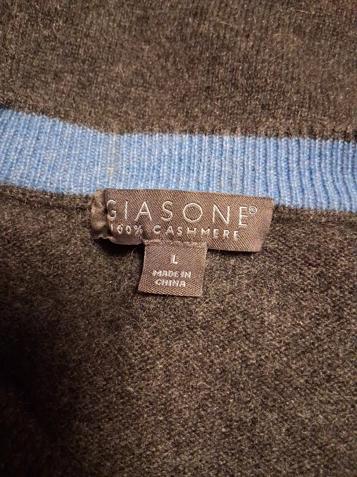 Giasone Men's Luxurious Argyle Gray Cashmere Crewneck Sweater Size L - Image 4 of 4