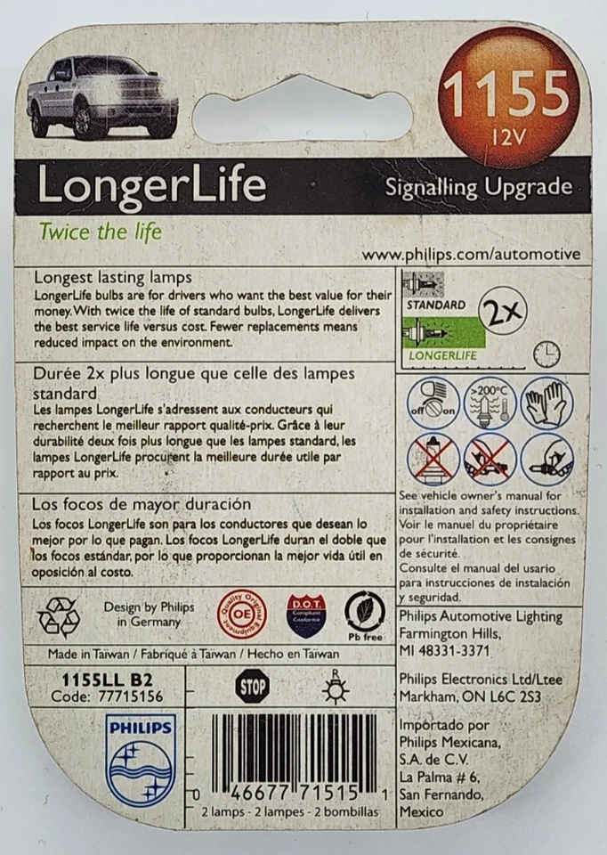 Philips 1155LLB2 более длительный срок службы номерного знака лампа 1155 - 2 упаковки - Изображение 2 из 3
