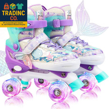 Mermaid Roller Skates for Kids Girls Boys, 4 Size Adjustable Quad Skates with 8