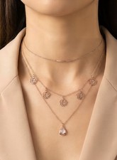 Rose Gold Plated Layered Necklace for Women Floral Pendant Fashion jewelry