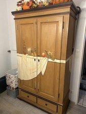 Bemalter Bauernschrank Aus Süddeutschland mit Kleiderstange und Schublade Holz