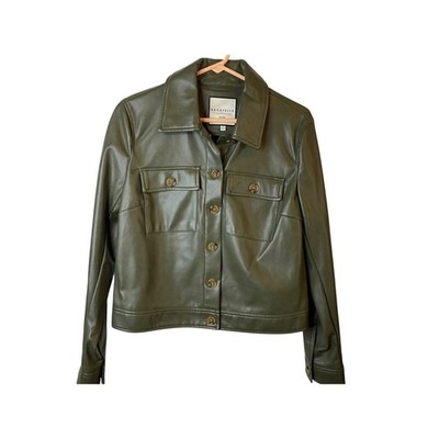 Bagatelle Collection Womens Sage Green Faux Leather Trucker Jacket Medium M