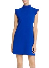 Alice + Olivia Elsa Ruffled Collar A-line Dress Blue 4 Women Party Luxury $295