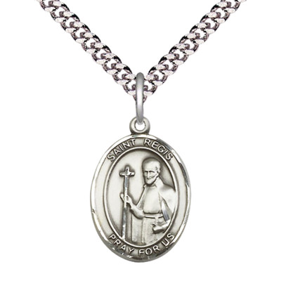 Medium Sterling Silver Saint Regis Medal 24'' Lobster Claw Chain Necklace w/ Box