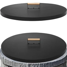 Fire Pit Lid Round 30", Heat Resistant Metal Firepit Cover with A Wooden Hand...