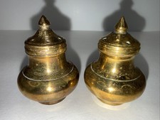 Pair Of Heavy Brass Salt & Pepper Shakers With An Eastern Look And Spine Tops