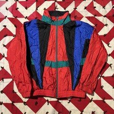 Vintage 1980s Youth Nylon Color Block Windbreaker Jacket Size Large As Is Worn