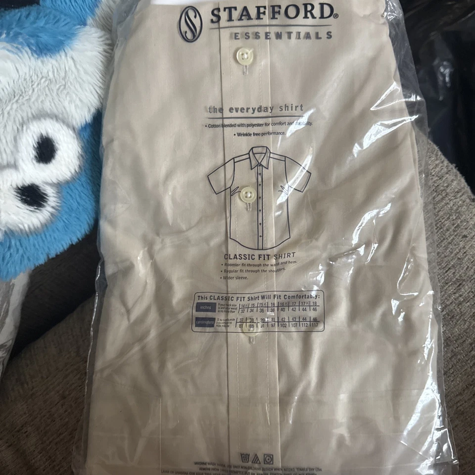 Nuevo con etiquetas Stafford Essentials Classic Fit 16 1/2 Bronceado Manga Corta Foto 4 de 4