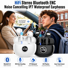 Wireless Earbuds Bluetooth 5.3 Headphones HiFi Stereo Noise Cancelling 40H IP7