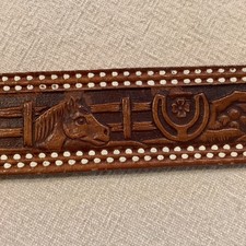 Cowgirl Hecho en Mexico tooled leather western belt horses boots hats sz 30