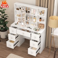 Vanity Set Makeup Desk Dressing Mirror Dresser Table with 7 Drawer 10 Led Lights