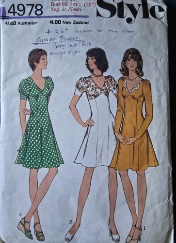 1970s Empire Skater Dress Puff Sleeve Princess Tea Style 4978 Sewing Pattern - Picture 2 of 3