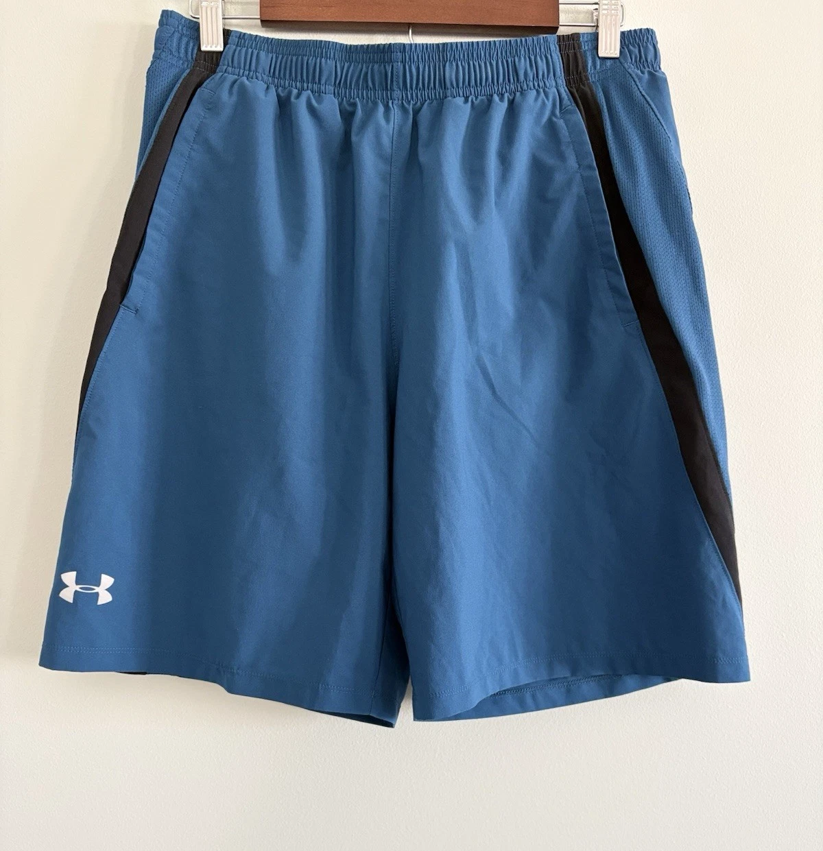Under Armour Shorts Men Large Blue HeatGear Runner Workout Gym Mesh Lining