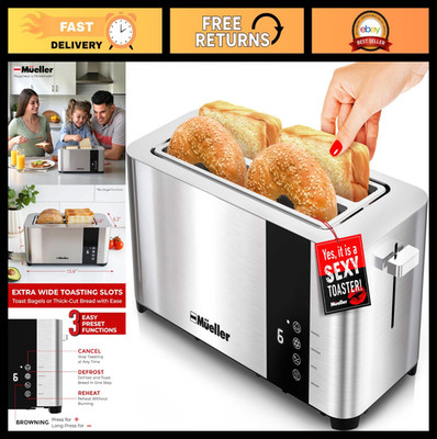 4-Slice Stainless Steel Toaster - Extra-Wide Slots for Bagels & Artisan Bread, 6