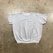 Vintage 80s Blank Grey Warm Up Short Sleeve Sweatshirt  M/L