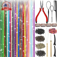 Hair Tinsel, 24 Colors 9800 Strands Hair Tinsel Kit with Tools 48 Inch Glitter T