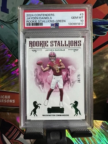 2024 Panini Contenders Jayden Daniels RC  Rookie Stallions Green /75 PSA 10
