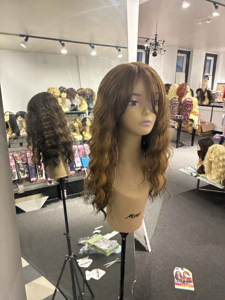 Peluca frontal de encaje cortina flequillo cáncer alopecia pérdida de cabello mezcla de cabello humano Foto 2 de 4