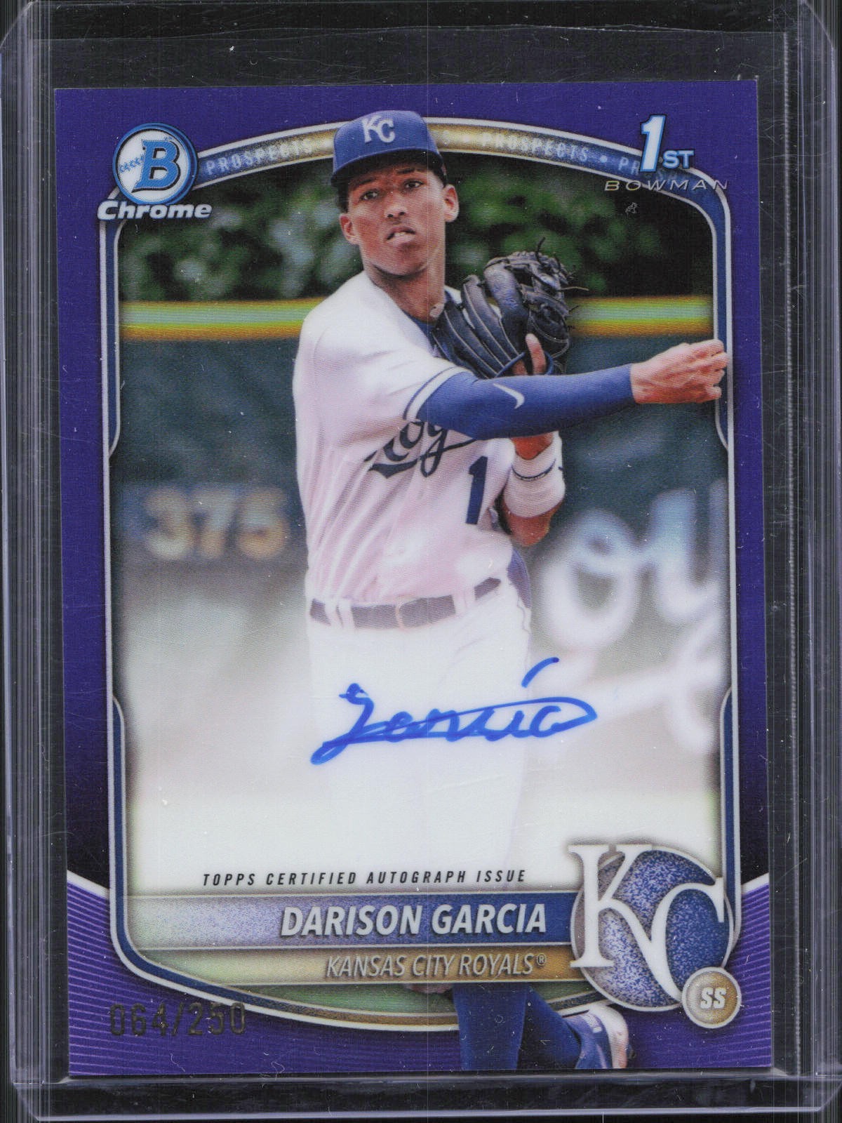 2025 Bowman Chrome Darison Garcia 1st Purple Refractor Auto /250 Royals 