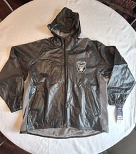 Vintage 90 s Y2K Oakland Raiders Black Hooded Weather Resistant Storm 2 Jacket L