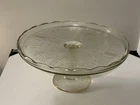 Vintage Jeanette Glass Harp Lyre Gold Scalloped Rim Pedestal Cake Display Stand
