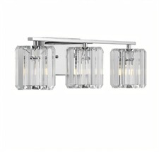 NEW JONATHAN Y Coco Prism 23" 3-Light LED Vanity Light Chrome Metal Glass Glam