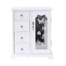 Joyero MDF Blanco con Organizador de 4 Cajones y Ganchos para Collar Incorporados y L
