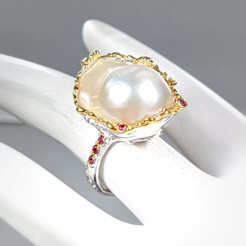 Christmas gift Natural Baroque Pearl Ring 925 Sterling Silver Size 7 /R432243 - Image 3 of 4