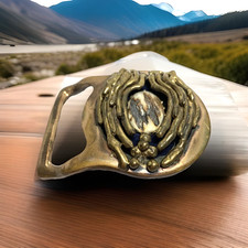 70s Abstract Brutalist Brass Masterworks Co. Handmade Vintage Belt Buckle Signed