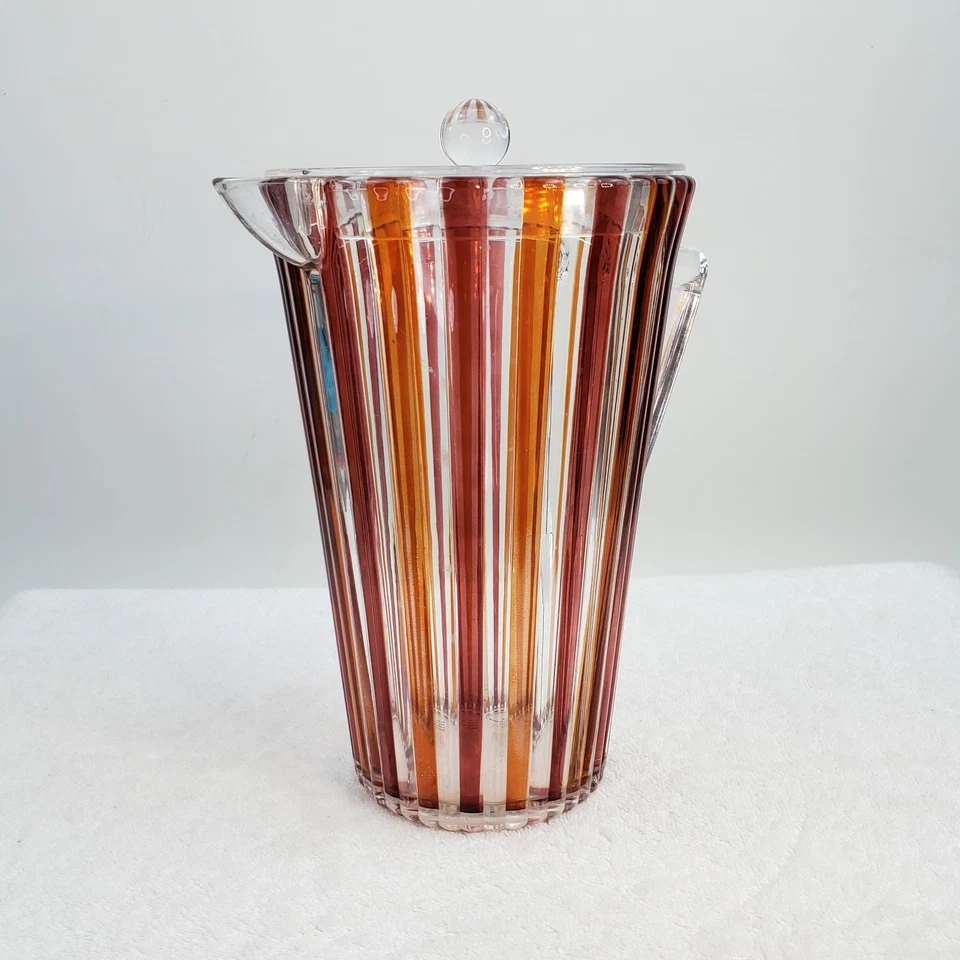 Jarra de diseño de inspiración italiana con tapa 2 cuartos rojo naranja circo rayas Foto 2 de 4