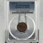 1917-S 1c Lincoln Cent - PCGS Genuine Cleaned- AU Detail
