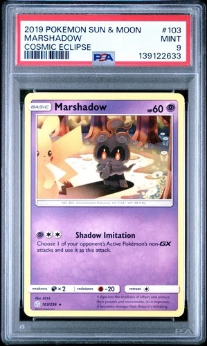 Marshadow 103/236 PSA 9 Non-Holo Cosmic Eclipse w/ Pikachu Pokemon Card 🔥🔥