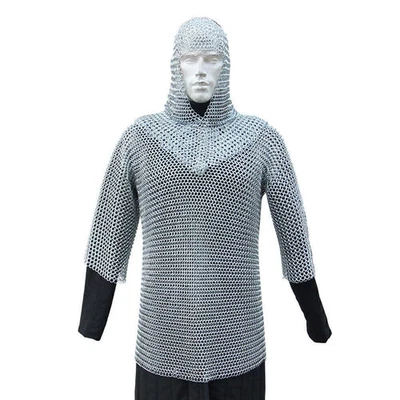 Mittelalterlicher Habergeon Halbkörper Kettenhemd Kreuzritter Rüstung Haube Kett - Bild 1 von 4