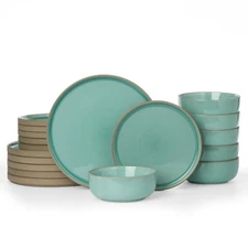 Famiware Nature Plates and Bowls Sets, 12 Pieces Stoneware Dinnerware Sets,